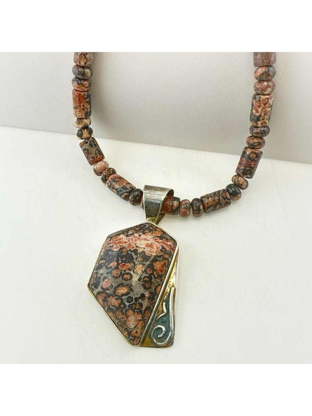 Jay King Necklace Leopard Skin Jasper Pendant Sterling Silver 925 Modernist Set